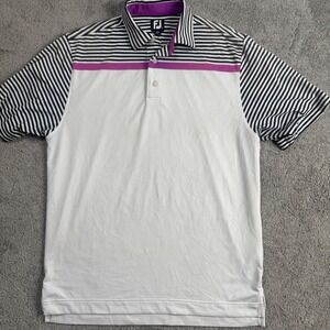 FootJoy Men's Medium Short Sleeve Golf Polo Lightweight White Black